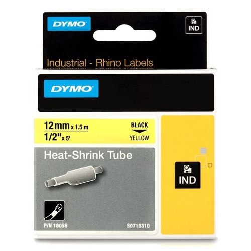 Dymo S0718310 / 18056 IND Rhino black on yellow heat-shrink tape, 12mm (original Dymo) 18056 088708 - 1