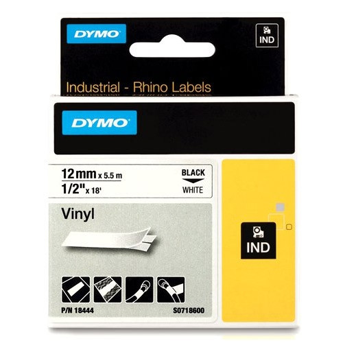 Dymo S0718600 / 18444 IND Rhino black on white vinyl tape, 12mm (original Dymo) 088602 - 1