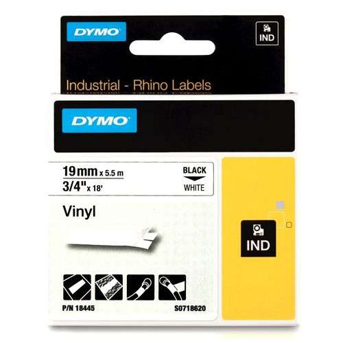 Dymo S0718620 / 18445 IND Rhino black on white vinyl tape, 19mm (original) 18445 088604 - 1