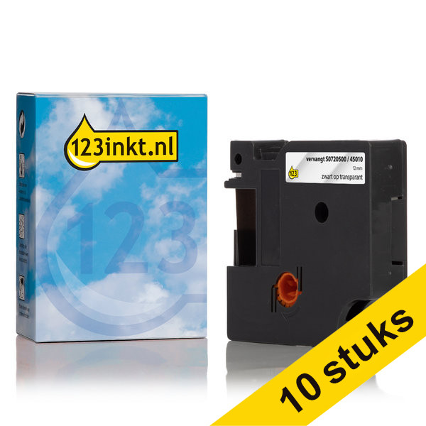 Dymo S0720500 / 45010 black on transparent tape, 12mm (10-pack) (123ink version) S0720500C 650781 - 1