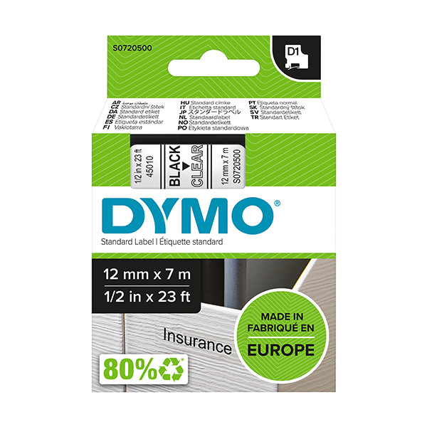 Dymo S0720500 / 45010 black on transparent tape, 12mm (original Dymo) 088200 - 1