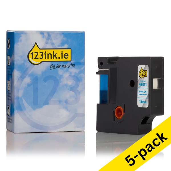 Dymo S0720510 / 45011 blue on transparent tape, 12mm (123ink version) | 5-pack 650618 - 1