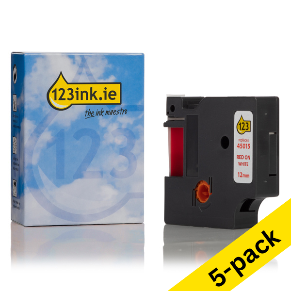 Dymo S0720550 / 45015 red on white tape, 12mm (5-pack) (123ink version) S0720550C 650597 - 1