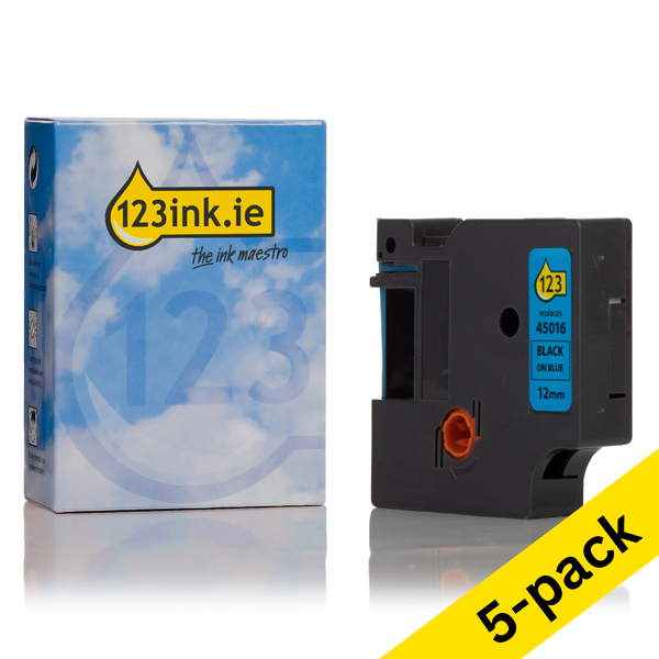 Dymo S0720560 / 45016 black on blue tape, 12mm (5-pack) (123ink version) S0720560C 650593 - 1