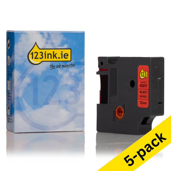 Dymo S0720570 / 45017 black on red tape, 12mm (5-pack) (123ink version) S0720570C 650581 - 1