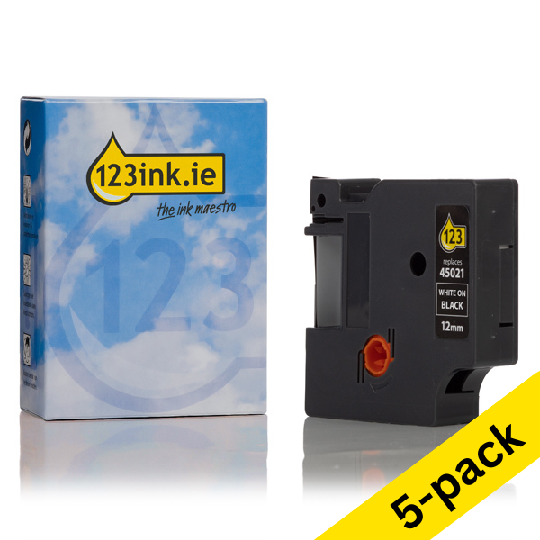 Dymo S0720610 / 45021 white on black tape, 12mm (123ink version) | 5-pack 650552 - 1