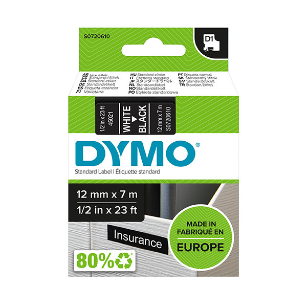 Dymo S0720610 / 45021 white on black tape, 12mm (original) S0720610 088222 - 1