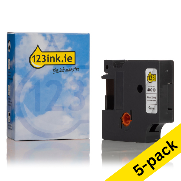 Dymo S0720670 / 40910 black on transparent tape, 9mm (123ink version) | 5-pack 650555 - 1