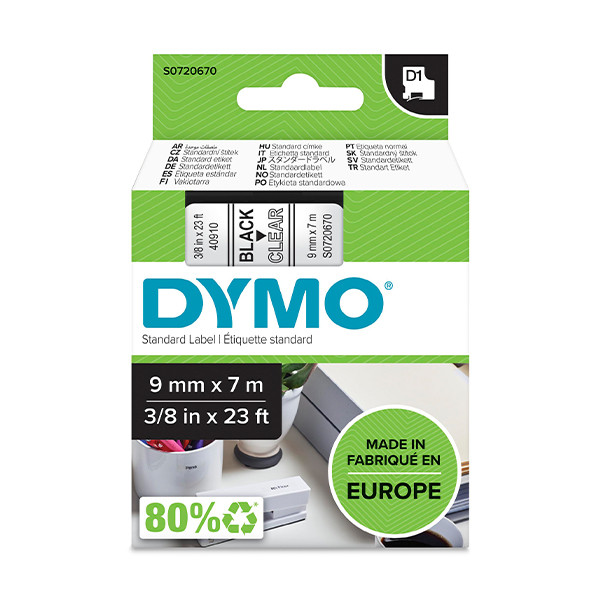 Dymo S0720670 / 40910 black on transparent tape, 9mm (original) S0720670 088100 - 1