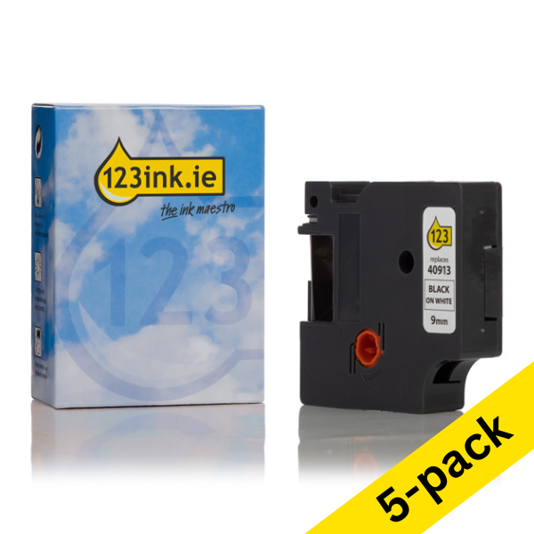 Dymo S0720680 / 40913 black on white tape, 9mm (123ink version) | 5-pack 653096 - 1