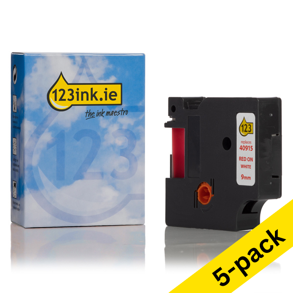 Dymo S0720700 / 40915 red on white tape, 9mm (5-pack) (123ink version) S0720700C 650614 - 1