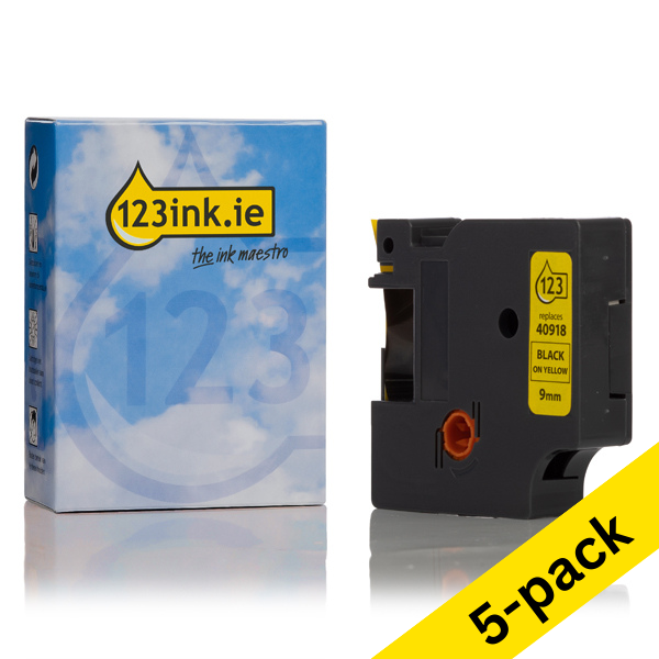 Dymo S0720730 / 40918 black on yellow tape, 9mm (5-pack) (123ink version) S0720730C 650576 - 1
