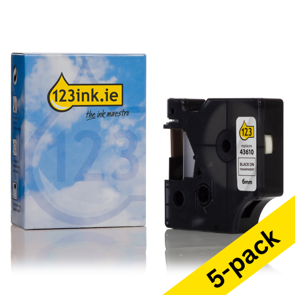 Dymo S0720770 / 43610 black on transparent tape, 6mm (123ink version) | 5-pack 650570 - 1