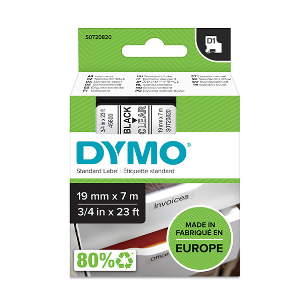 Dymo S0720820 / 45800 black on transparent tape, 19mm (original Dymo) S0720820 088400 - 1