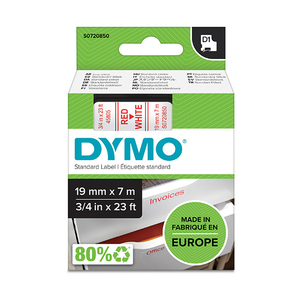 Dymo S0720850 / 45805 red on white tape, 19mm (original Dymo) S0720850 088406 - 1