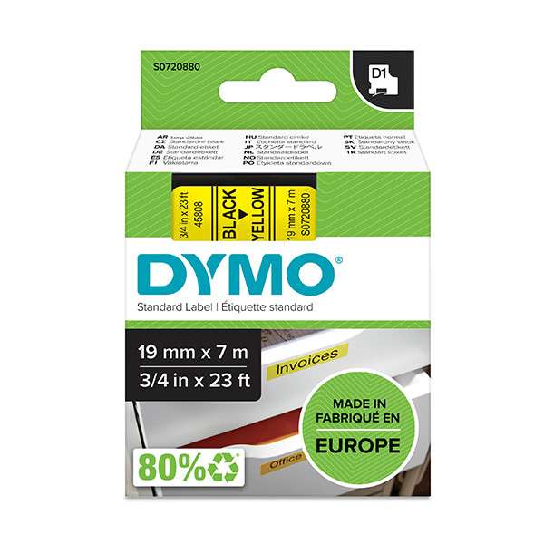 Dymo S0720880 / 45808 black on yellow tape, 19mm (original Dymo) S0720880 088412 - 1