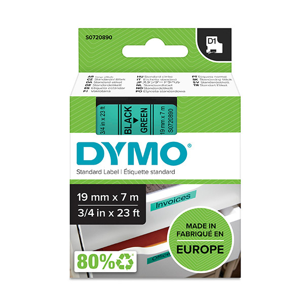 Dymo S0720890 / 45809 black on green tape, 19mm (original Dymo) S0720890 088414 - 1