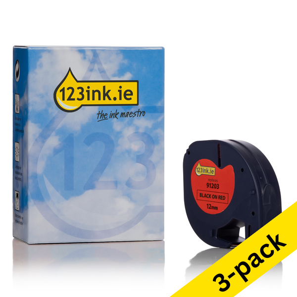 Dymo S0721630 / 91203 red plastic tape, 12mm (123ink version) | 3-pack 650562 - 1