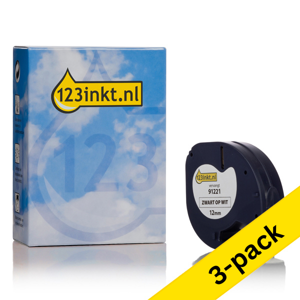 Dymo S0721660 / 91221 white plastic tape, 12mm (3-pack) (123ink version)  088322 - 1