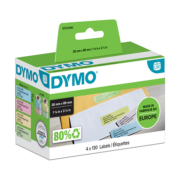 Dymo S0722380 / 99011 yellow, pink, blue and green labels (original) S0722380 088502 - 1