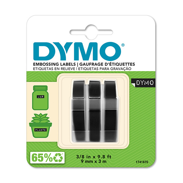 Dymo S0847730 white on black embossing tape, 9mm (original Dymo) | 3-pack 088448 - 1