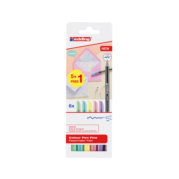 Edding 1200 felt-tip pens pastel colours, 1 mm round (6-pack) 4-1200-6-S999 239434 - 1
