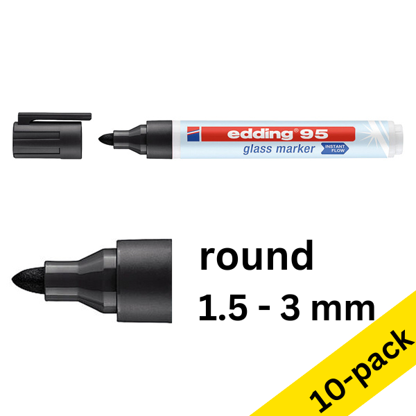 Edding 95 black glassboard marker (1.5mm - 3mm round) (10-pack)  240593 - 1