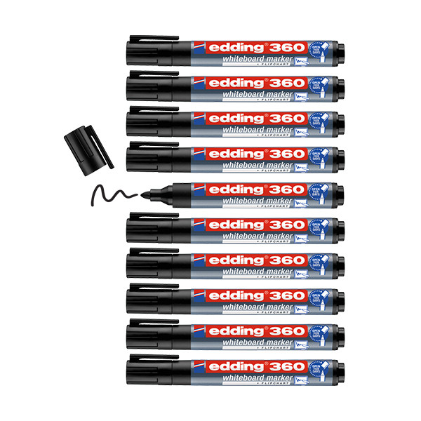 Whiteboard marker 1.5 - 3.0mm round tip | black | Edding 360 | 10-pack 240544 - 1