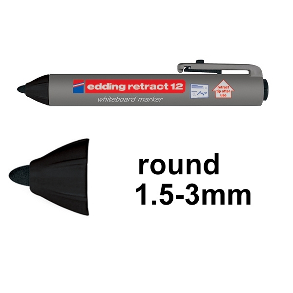 Whiteboard marker 1.5 - 3.0mm round tip | black | Edding Retract 12 200849 - 1