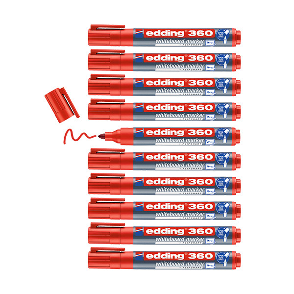 Whiteboard marker 1.5 - 3.0mm round tip | red | Edding 360 | 10-pack 240545 - 1