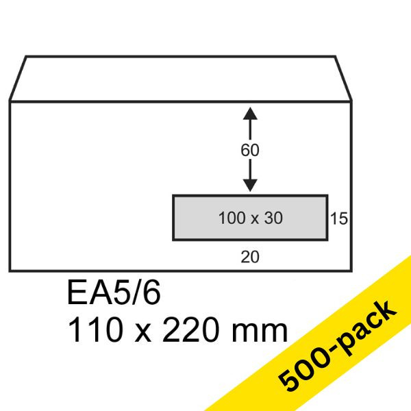 Envelope 110 x 220mm (DL | EA5/6 window @ right) | gummed | 123ink | 500-pack 300911 - 1