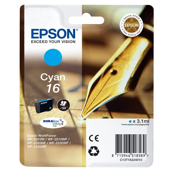 Epson 16 (T1622) cyan ink cartridge (original Epson) C13T16224010 C13T16224012 026522 - 1