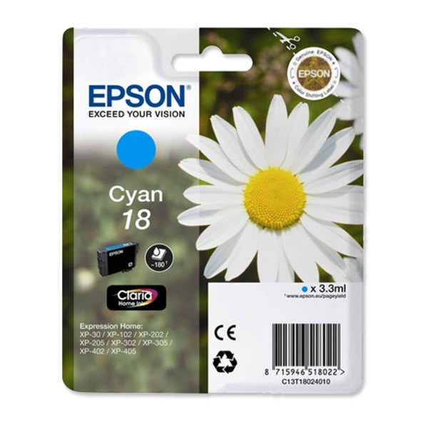 Epson 18 (T1802) cyan ink cartridge (original Epson) C13T18024010 C13T18024012 026470 - 1