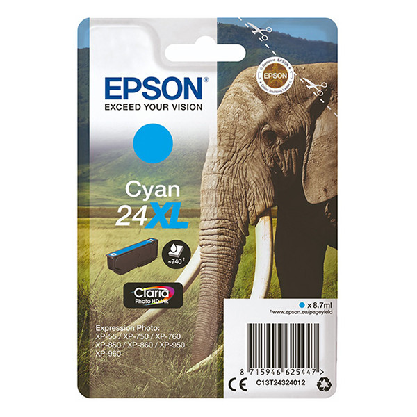 Epson 24XL (T2432) high capacity cyan ink cartridge (original Epson) C13T24324010 C13T24324012 026592 - 1