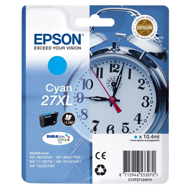 Epson 27XL (T2712) high capacity cyan ink cartridge (original Epson) C13T27124010 C13T27124012 026618 - 1