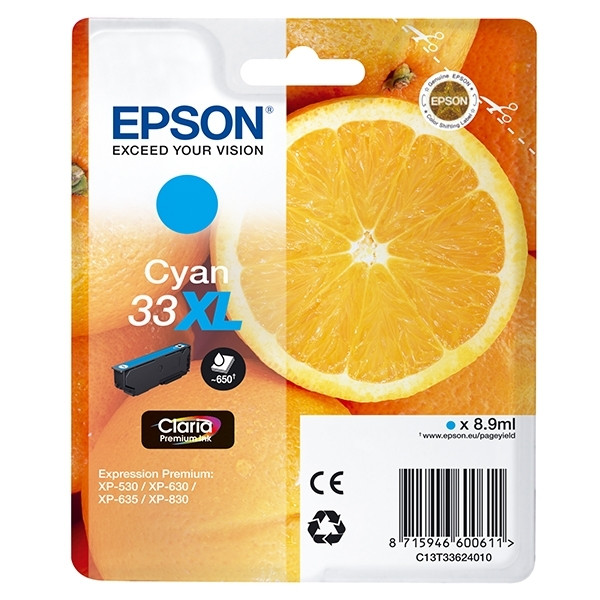 Epson 33XL (T3362) high capacity cyan ink cartridge (original Epson) C13T33624010 C13T33624012 026858 - 1