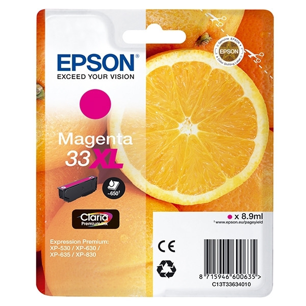 Epson 33XL (T3363) high capacity magenta ink cartridge (original Epson) C13T33634010 C13T33634012 026862 - 1