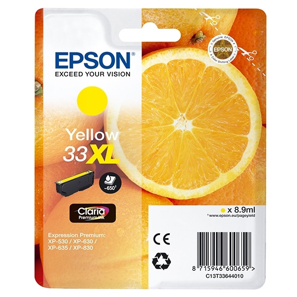 Epson 33XL (T3364) high capacity yellow ink cartridge (original Epson) C13T33644010 C13T33644012 026866 - 1