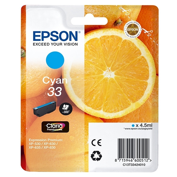 Epson 33 (T3342) cyan ink cartridge (original Epson) C13T33424010 C13T33424012 026856 - 1