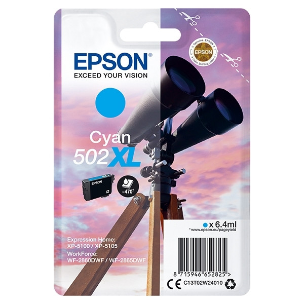 Epson 502XL high capacity cyan ink cartridge (original) C13T02W24010 C13T02W24020 024110 - 1