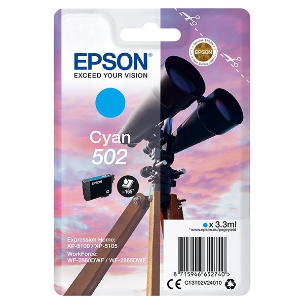 Epson 502 cyan ink cartridge (original) C13T02V24010 C13T02V24020 024102 - 1