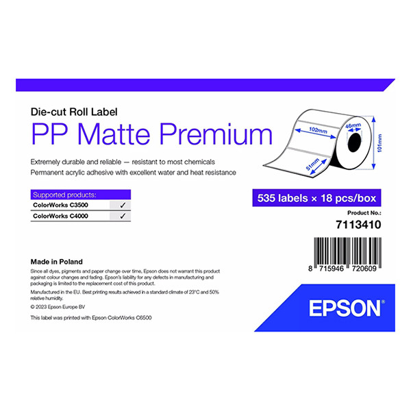 Epson 7113410 PP matte label roll 102mm x 51mm (original) 7113410 084475 - 1