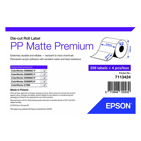 Epson 7113424 PP matte label 210mm x 105mm (original Epson) 084487 - 1