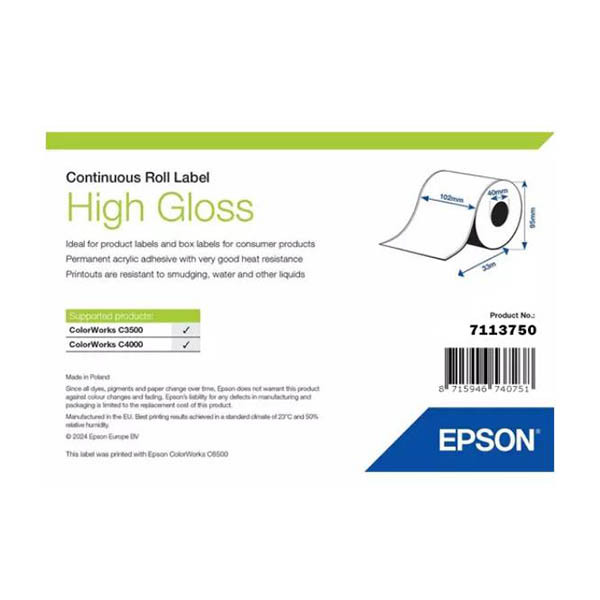 Epson 7113750 high gloss linerless label, 102mm x 33m (original Epson) 084258 - 1