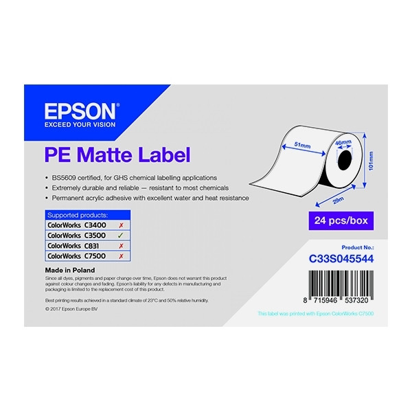 Epson C33S045544 PE matte label 51 mm x 29 m (original Epson) C33S045544 083404 - 1