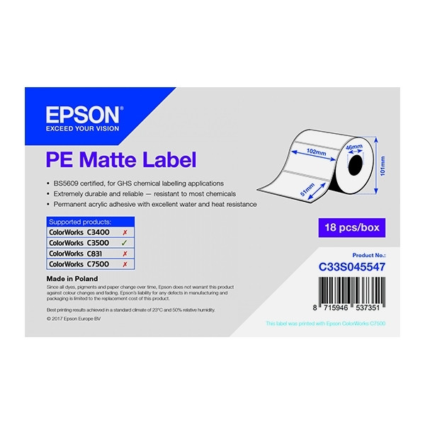 Epson C33S045547 PE matte label 102 x 51 mm (original) C33S045547 083398 - 1