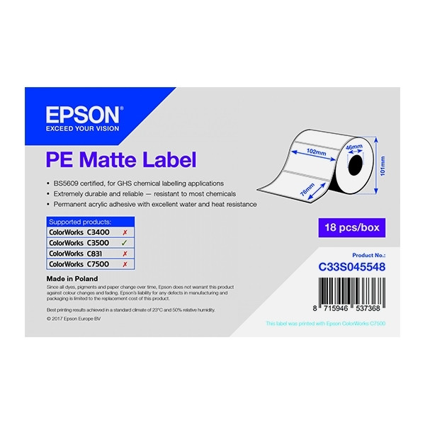 Epson C33S045548 PE matte label 102 x 76 mm (original) C33S045548 083396 - 1