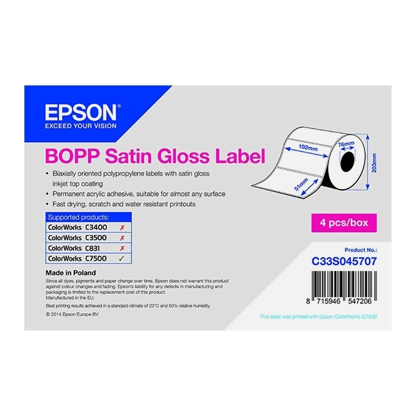 Epson C33S045707 BOPP satin gloss label 102 x 51 mm (original) C33S045707 083336 - 1
