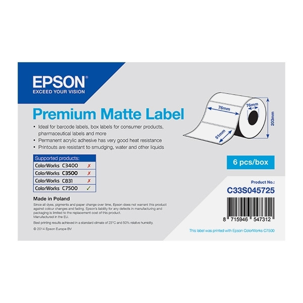 Epson C33S045725 premium matte label 76 x 51 mm (original Epson) 083320 - 1