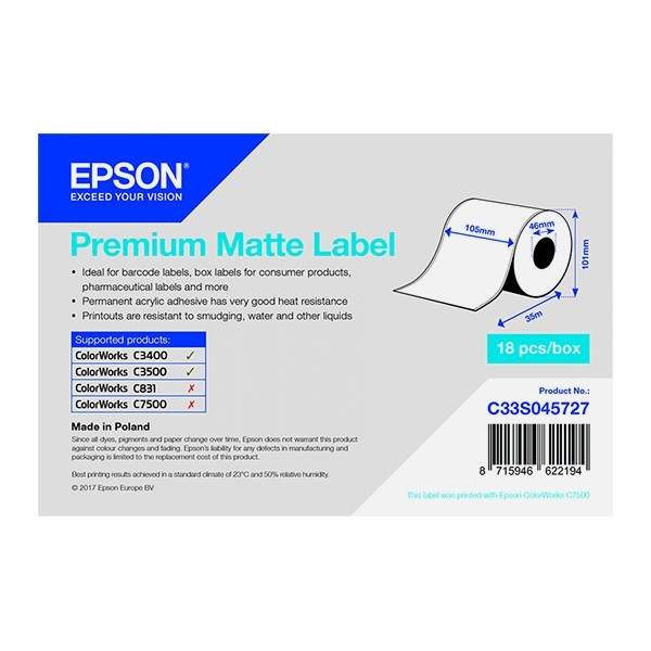 Epson C33S045727 premium matte continuous label roll 105 mm x 35 m (original) C33S045727 083388 - 1